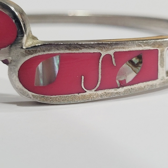 TAXCO MEXICO STERLING SILVER ABALONE SHELL INLAY BANGLE BRACELET - Picture 3 of 9